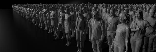 Thousands of people standing together black background 3d render