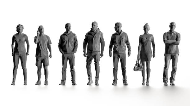 istock Front view of small group of people with causal gray clothing 3d render white studio 1158866460