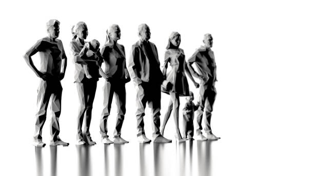 istock Side view of parents with baby and kid 3d render white background 1158866467