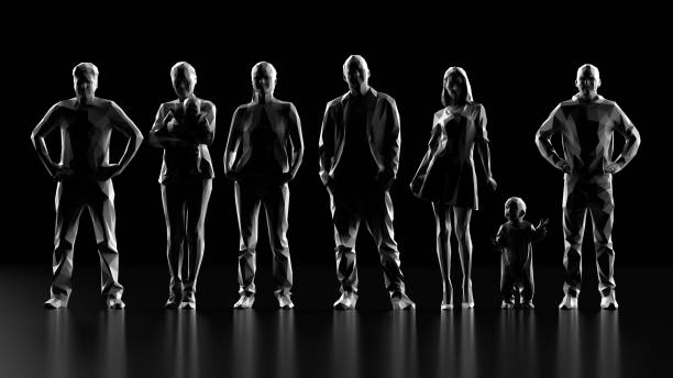 istock Front view of  six parents with baby and kid 3d render 1158866468