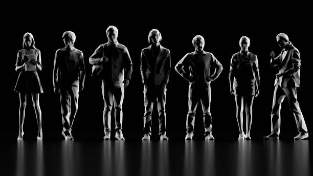 istock Front view of people with different gestures wearing causal clothes 3d render 1158866472