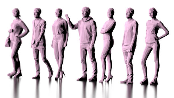 istock Front view of seven people group with sportive and causal clothing 3d render 1158866475