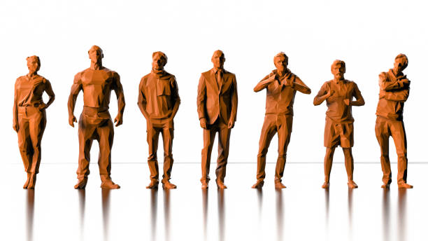 istock Front view of one woman and six men standing and posing 3d render 1158866508