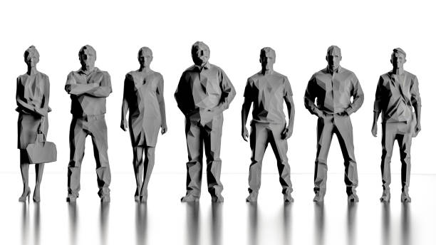 istock Front view of seven people standing and posing casual group  3d render white bacgkround 1158866520