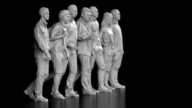 istock Side view Six men and one woman with causal clothes and different gestures 3d render 1158866523