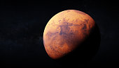 Ultra realisic 3d rendering of Mars and Milky way in the backround. Image uses large 46k textures for detailed appereance of the planet surface. Elements of this image furnished by NASA.