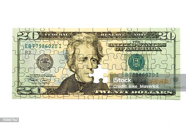 Twenty Dollars In Puzzle Stock Photo - Download Image Now - American Twenty Dollar Bill, Number 20, US Currency