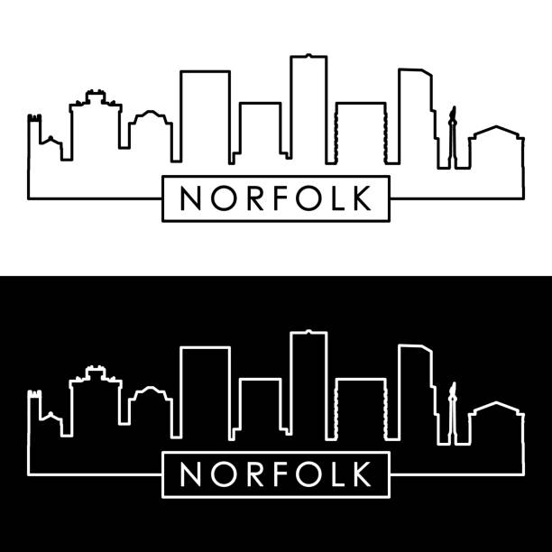 Norfolk city skyline. Linear style. Editable vector file. Norfolk city skyline. Linear style. Editable vector file. norfolk stock illustrations