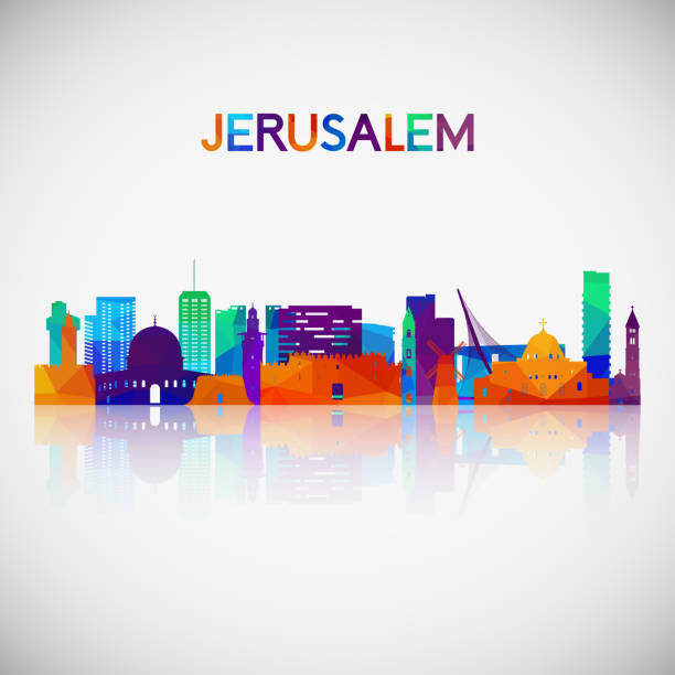 renkli geometrik tarzda kudüs silüeti silueti. tasarımınızın sembolü. vektör illustration. - jerusalem stock illustrations