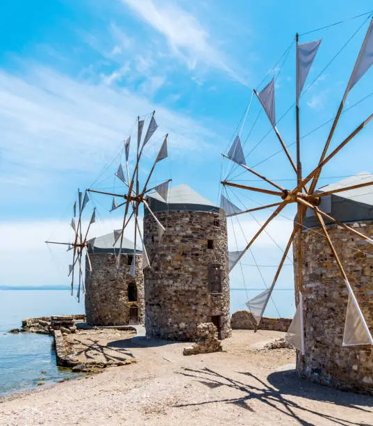 Photo of The famous historical stone windmills in island of Chios (Sakiz Adasi), Greece