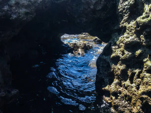 Natural Sea Water Between Hollow Coral Reef On Tropical Beach At The Village