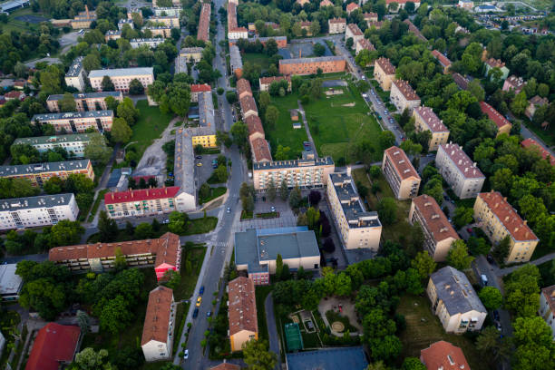 istock Flying over city area 1158889935