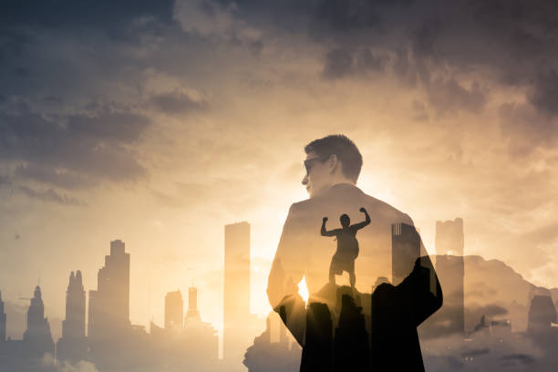 городской супергерой - silhouette business men leadership стоковые фото и изображения