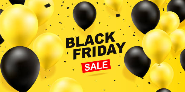 ilustrações, clipart, desenhos animados e ícones de black friday venda - yellow balloon