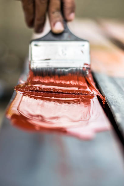 istock a professional man is painting red color by a bush 1158893870