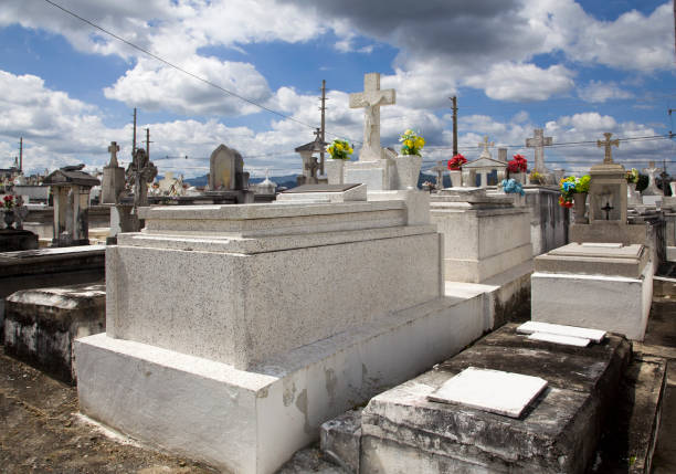Cerro Gordo, San Lorenzo/PR - February 7, 2019: Several crypts located inside the municipal public cemetery.