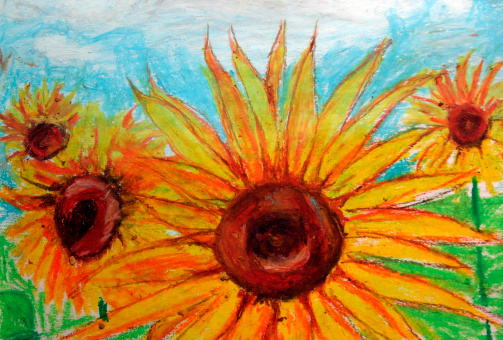 Detail of a Pastel Drawing of Sunflowers - original by me