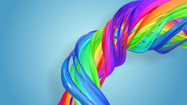istock 3d rendering of abstract rainbow color ribbon twisted into a circular structure on a blue background. Beautiful multicolored ribbon glitters brightly. 7 1158907977