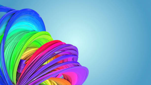 istock 3d rendering of abstract rainbow color ribbon twisted into a circular structure on a blue background. Beautiful multicolored ribbon glitters brightly. 24 1158908631