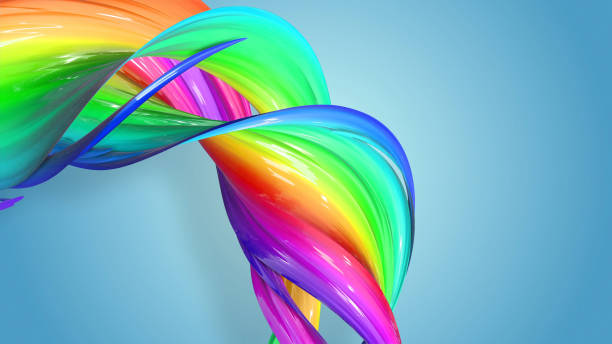 istock 3d rendering of abstract rainbow color ribbon twisted into a circular structure on a blue background. Beautiful multicolored ribbon glitters brightly. 32 1158908718