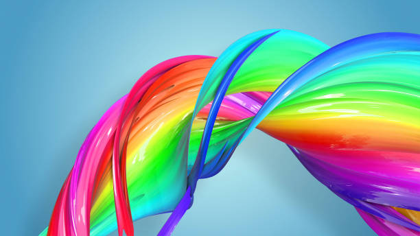 istock 3d rendering of abstract rainbow color ribbon twisted into a circular structure on a blue background. Beautiful multicolored ribbon glitters brightly. 35 1158908758