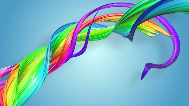 istock 3d rendering of abstract rainbow color ribbon twisted into a circular structure on a blue background. Beautiful multicolored ribbon glitters brightly. 38 1158908795