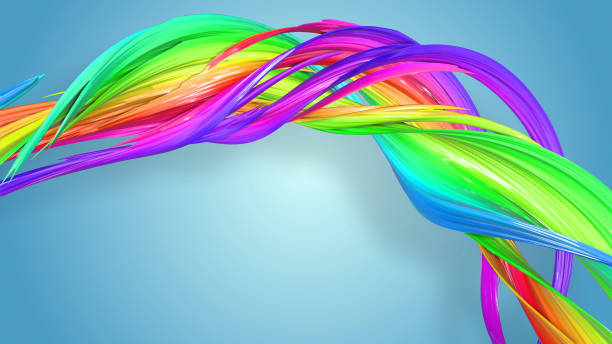 istock 3d rendering of abstract rainbow color ribbon twisted into a circular structure on a blue background. Beautiful multicolored ribbon glitters brightly. 42 1158908840