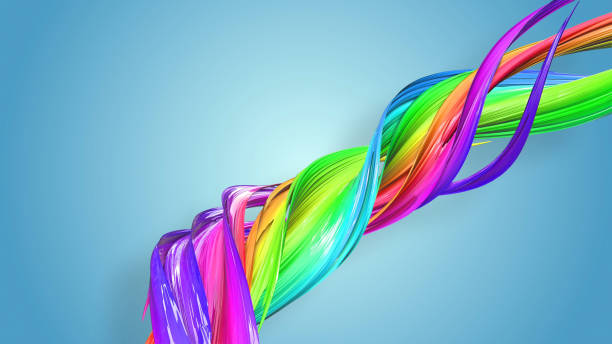 istock 3d rendering of abstract rainbow color ribbon twisted into a circular structure on a blue background. Beautiful multicolored ribbon glitters brightly. 44 1158908860