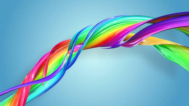 istock 3d rendering of abstract rainbow color ribbon twisted into a circular structure on a blue background. Beautiful multicolored ribbon glitters brightly. 52 1158908932