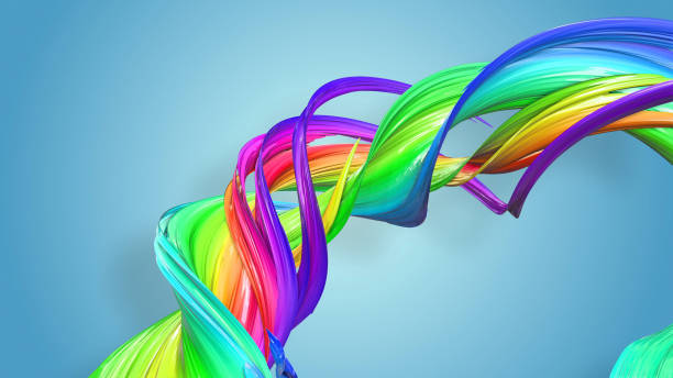 istock 3d rendering of abstract rainbow color ribbon twisted into a circular structure on a blue background. Beautiful multicolored ribbon glitters brightly. 53 1158909458