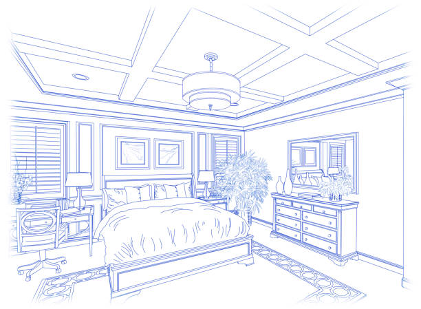 istock Blue Custom Bedroom Design Drawing on White 1158910128
