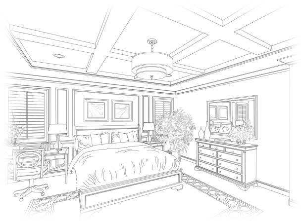 istock Line Drawing of A Bedroom 1158910136