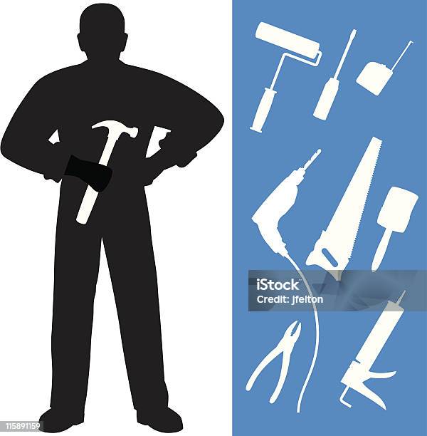 Uomo Di Riparazione Con Strumenti Aggiuntivi - Immagini vettoriali stock e altre immagini di Addetto alla manutenzione - Addetto alla manutenzione, Adulto, Artigiano