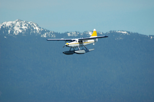 Single engine plane (Aronca 7AC) flying through the Lost River Mountains of East Central Idaho.