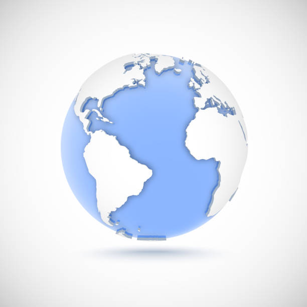 ilustrações, clipart, desenhos animados e ícones de globo volumétrico em cores brancas e azuis. ilustração do vetor 3d com continentes américa, europa, áfrica - mapa brazil 3d