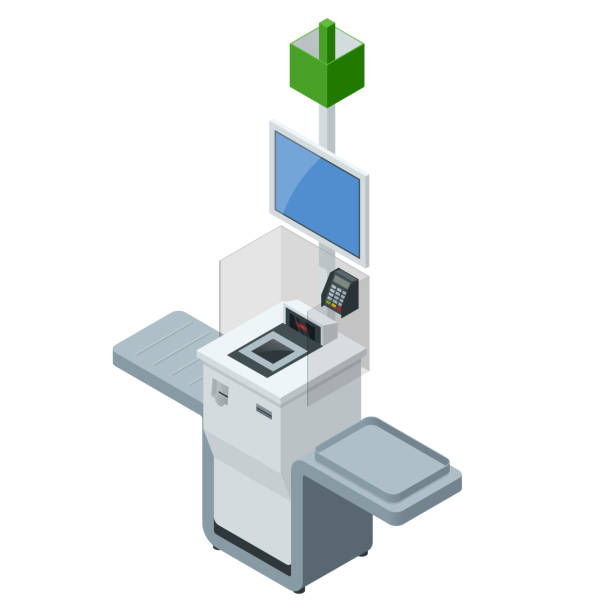 istock Isometric self-service cashier or terminal. Point with self-service checkout in the supermarket. 1158916725
