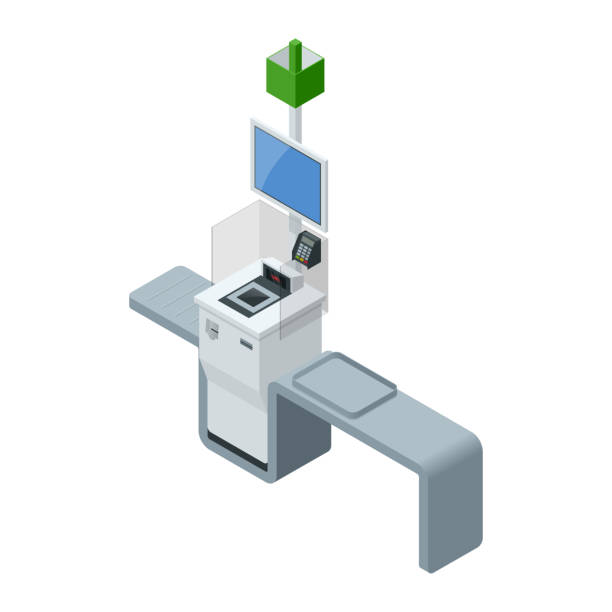 istock Isometric self-service cashier or terminal. Point with self-service checkout in the supermarket. 1158916726