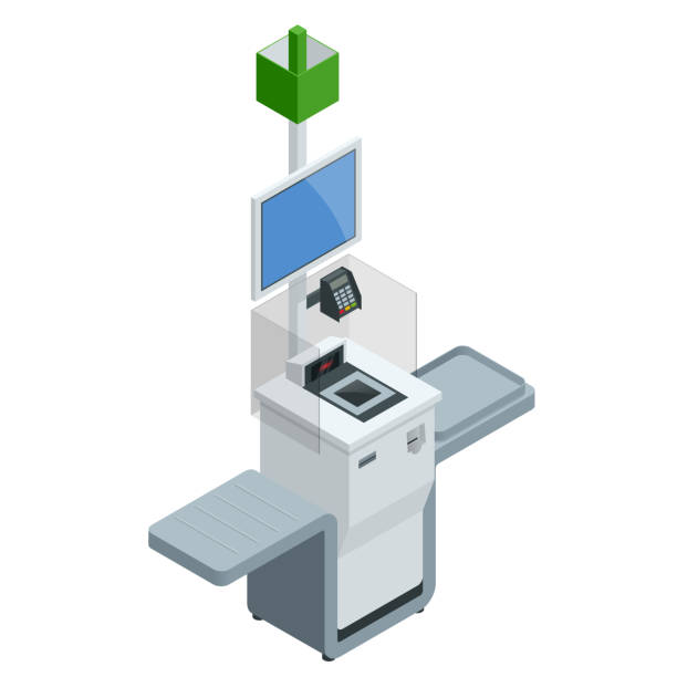 istock Isometric self-service cashier or terminal. Point with self-service checkout in the supermarket. 1158918468