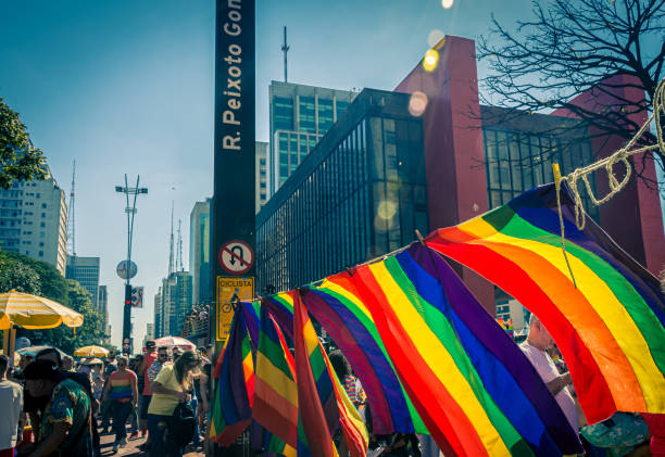 LGBTQI Pride 2019 Sao Paulo, Sao Paulo, Brazil - June 23, 2019: LGBTQI Pride parade of Sao Paulo Brasil 2019 gays, lesbian, flags and crowd Gay community event with several costumed people and symbols sao paulo gay pride parade stock pictures, royalty-free photos & images