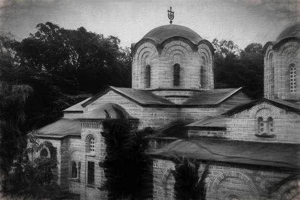 Monastery of Saint Dionysios of Olympus The Holy Patriarchal Monastery of Saint Dionysios of Olympus is the most important monastery in the prefecture of Pieria. Digital painting katerini greece photos stock pictures, royalty-free photos & images