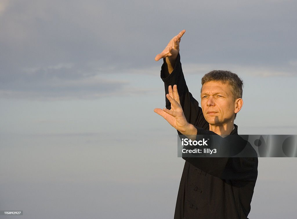 tai chi-postura ventilador a través de espalda - Foto de stock de 40-44 años libre de derechos