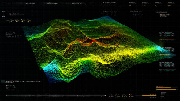 futuristischeholgrafische sofa-kopf-up-display - topographic map fotos stock-fotos und bilder