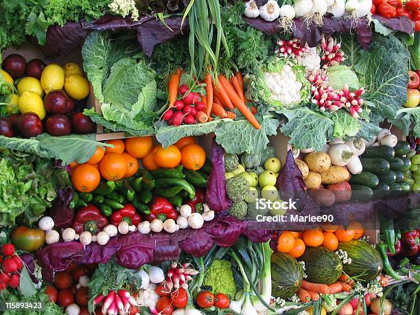 Colorful Vegetables And Fruits Stock Photo - Download Image Now - Agricultural Fair, Farmer's Market, Fruit