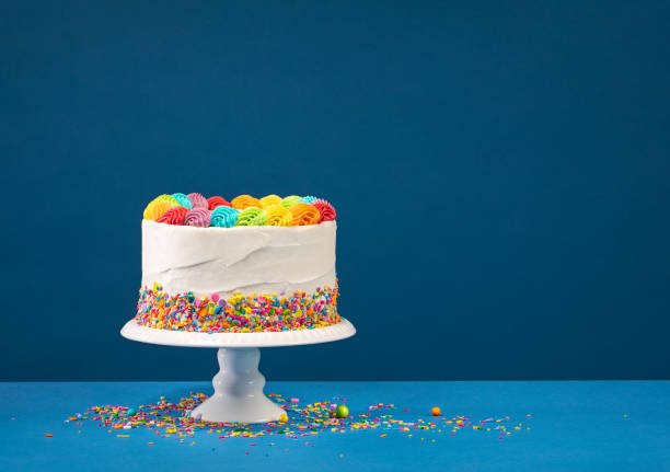 istock Colorful Birthday Cake over Blue 1158950040