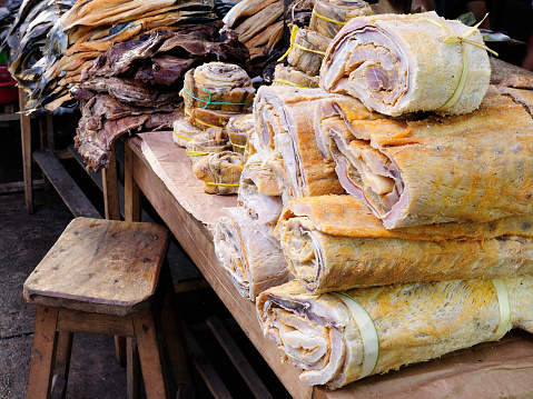 Amazon, Dried fish on the market in the Iquitos major city in Amazonia, Peru