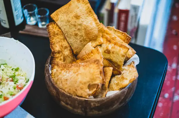 Homemade Brazilian pastel de feira (fried snack)