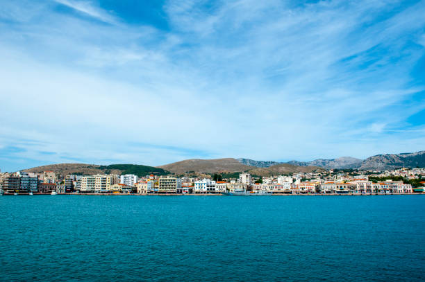 Chios Island, Greece - June 18, 2019: Panoramic view of Chios. Chios, Sakiz Adasi in Turkish, is the fifth largest of the Greek islands, situated in the Aegean Sea