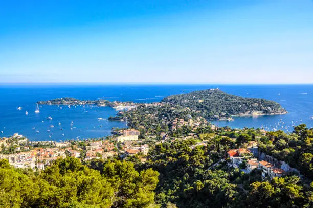 Photo of Saint-Jean-Cap-Ferrat nearby Nice, Nizza, Villa Rothschild. Aerial Postcard view. Cote de azur d'azur, french riviera, Provence, France