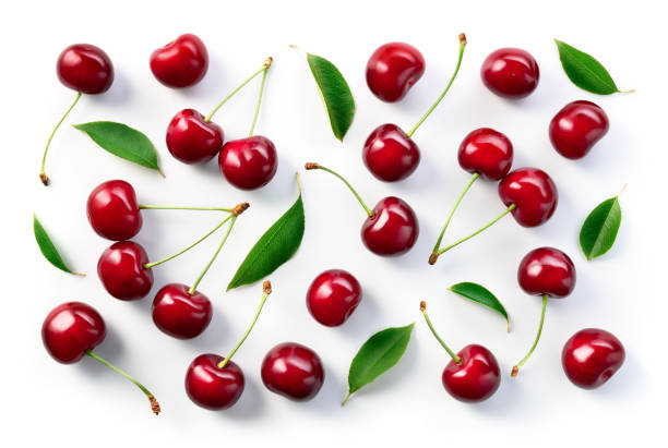 istock Cherry background. Cherries flat design. Cherry with leaves. 1158975543