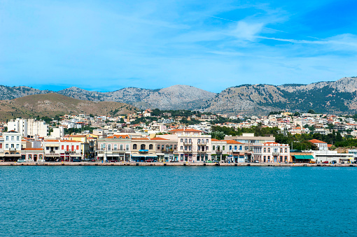 Chios Island, Greece - June 18, 2019: Panoramic view of Chios. Chios, Sakiz Adasi in Turkish, is the fifth largest of the Greek islands, situated in the Aegean Sea